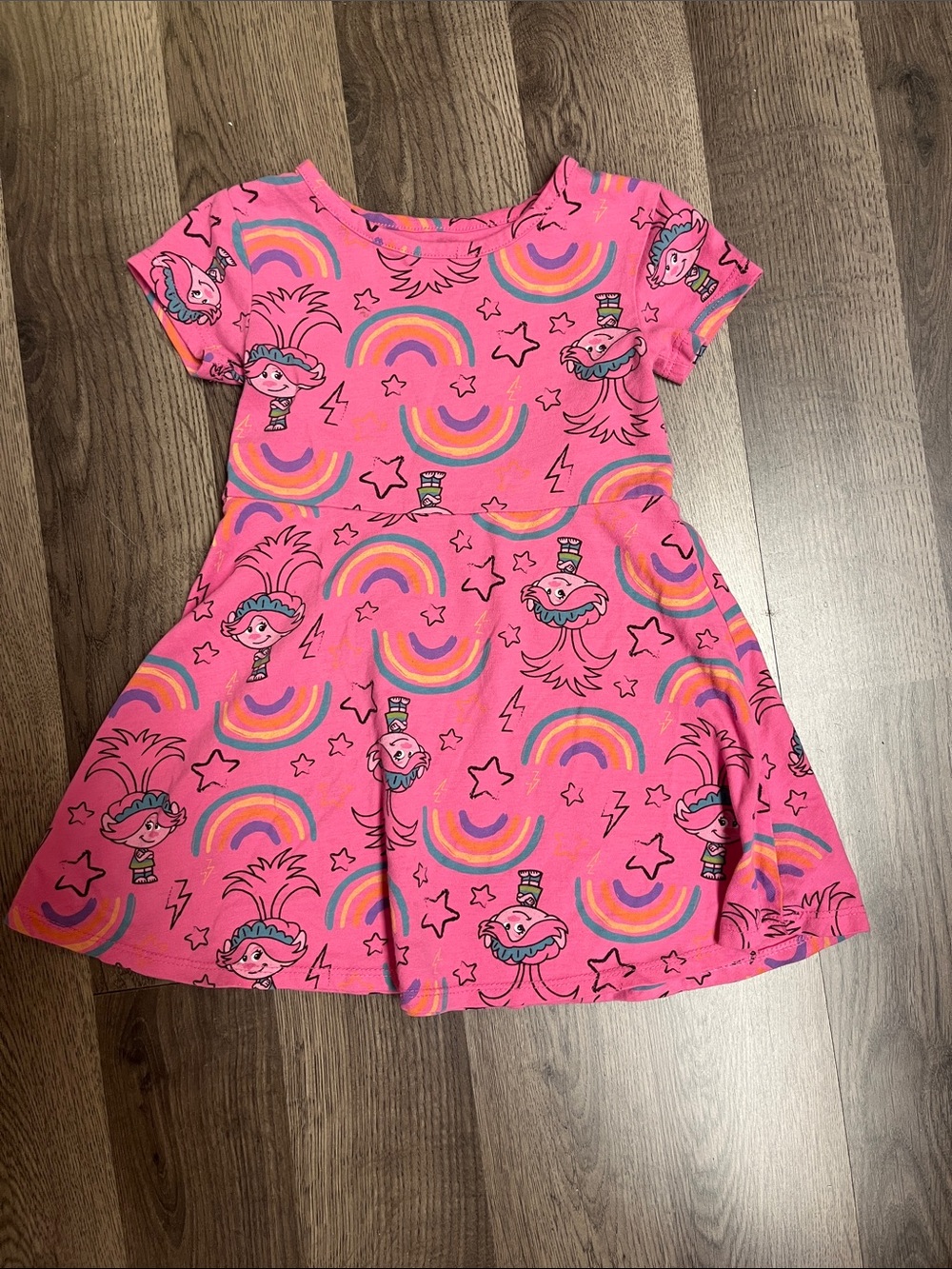 Trolls Hot Pink Rainbow & Character Short Sleeve Dress